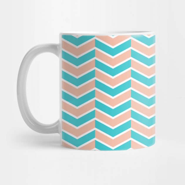 Turquoise, Peach, and White Chevron Arrow Pattern by squeakyricardo